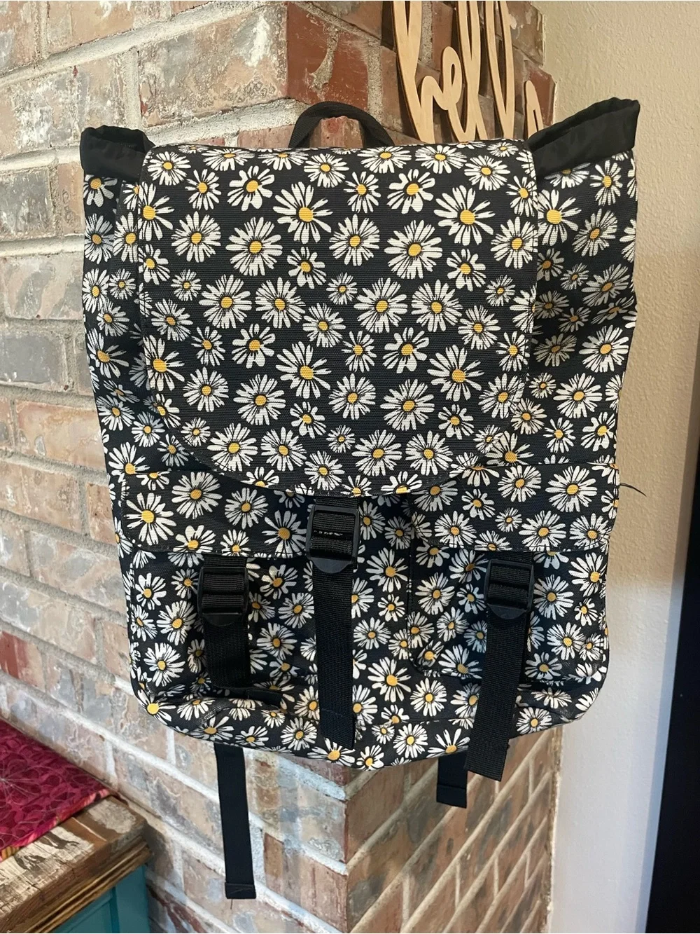 Black Daisy Print Backpack - Women Bags